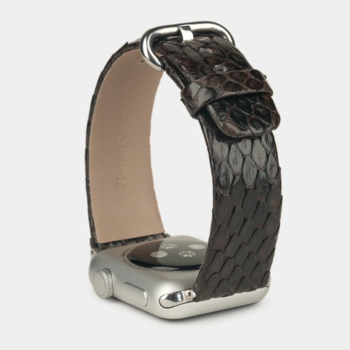 Ремешок для Apple Watch 44/45/46 mm из кожи питона, темно-коричневого цвета