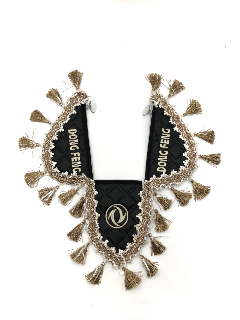 Вымпел тройной DongFeng (экокожа, черный с бежевыми кисточками)