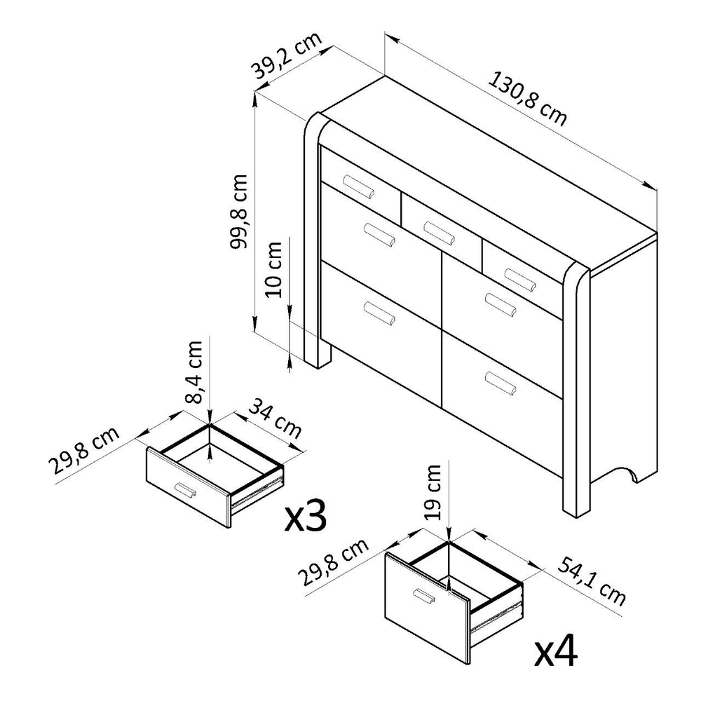 Комод белый 7 ящиков Мадейра из массива сосны на ножках, 131х39х100 см