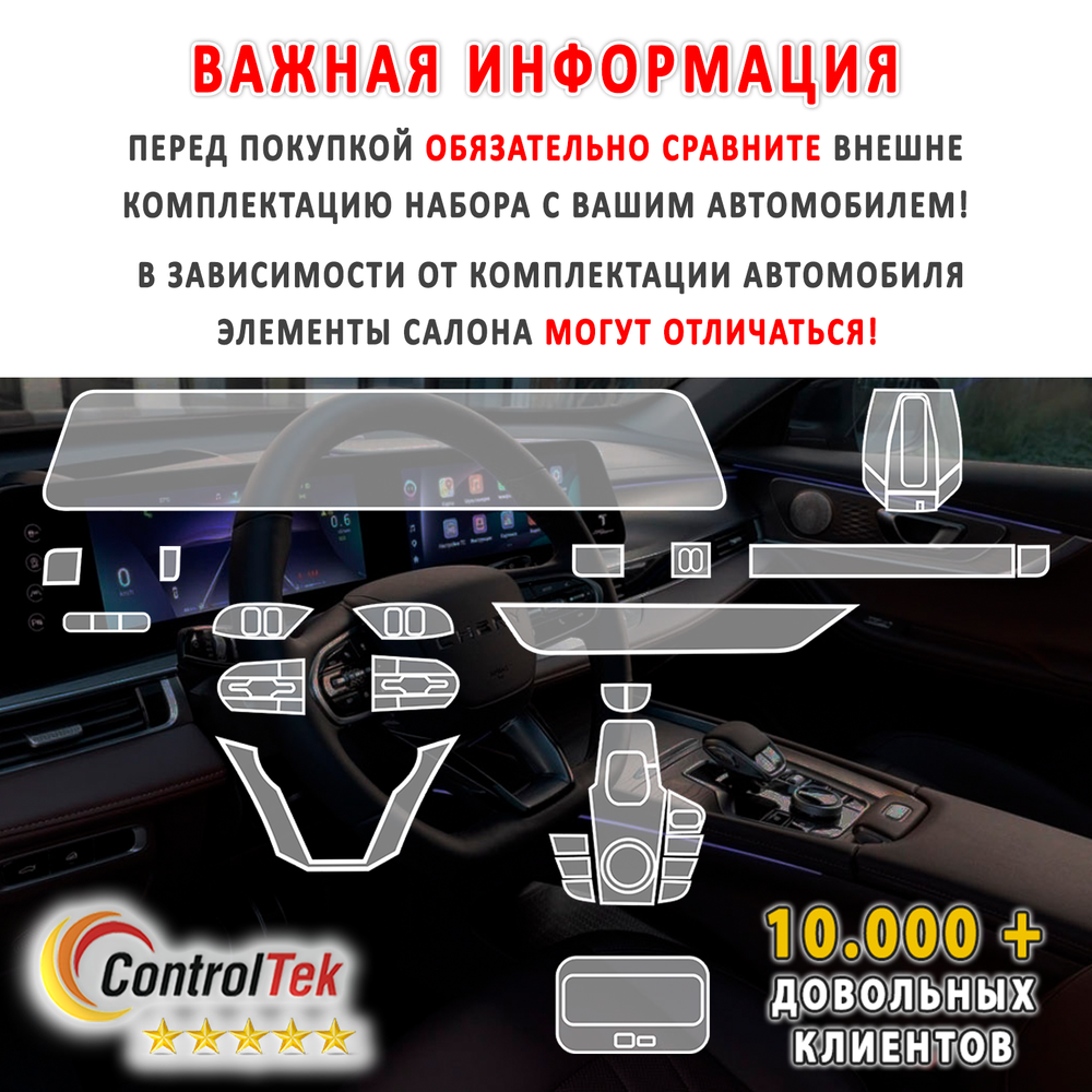 Chery Tiggo 8 Pro Max (2023) - комплект защитных пленок 7 в 1. Пленка защитная ControlTek HYBRID со слоем TOP COAT. Толщина: 6 mil. (175 мкм.)