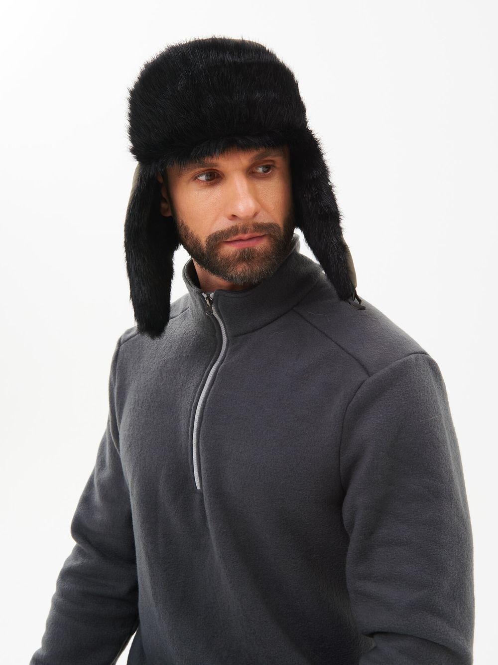 Шапка ушанка с маской Евро Норка ткань Taslan цвет Хаки