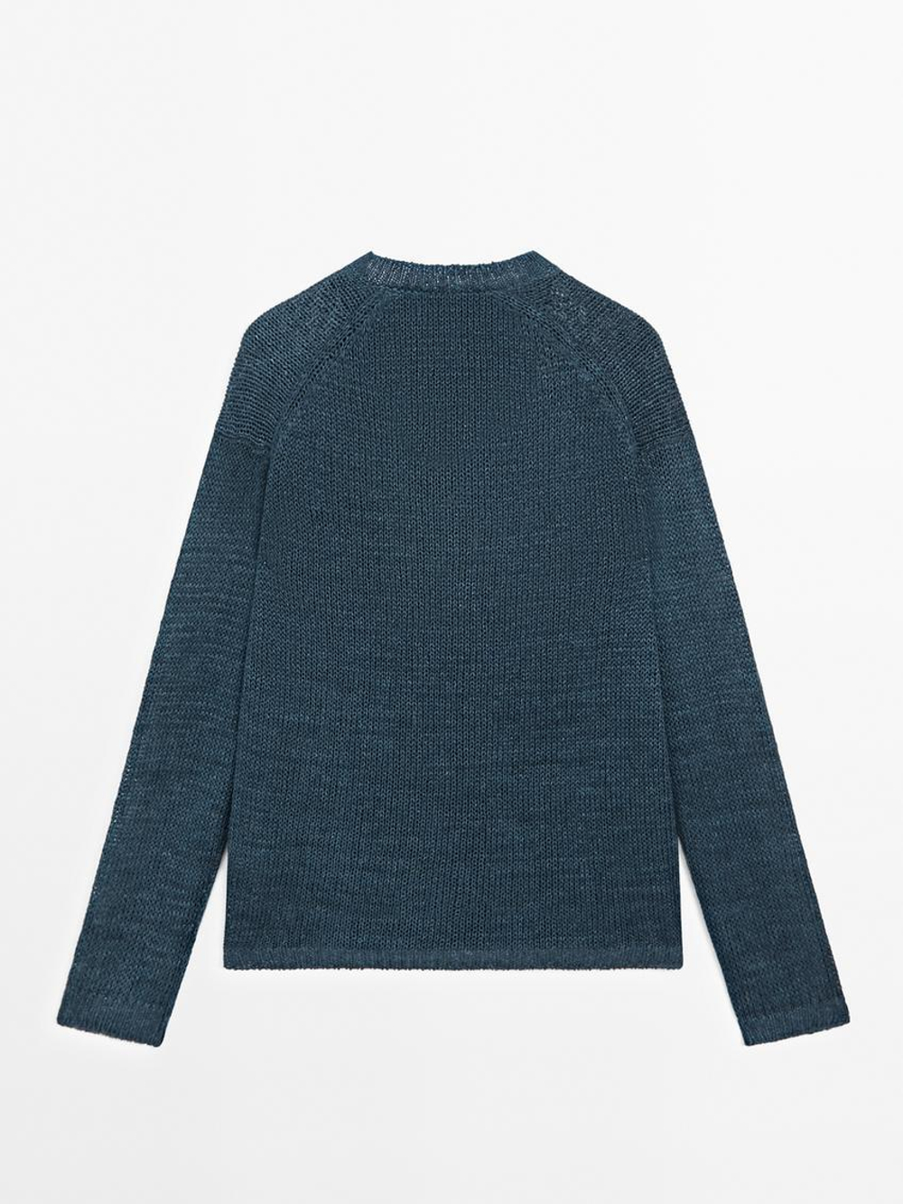 Massimo Dutti Свитер из 100% льна ажурной вязки, темно-синий