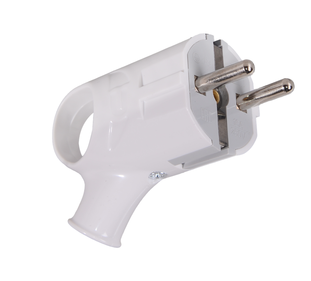 Вилка угловая с ушком с/з, белая 16А 250В Вихрь
