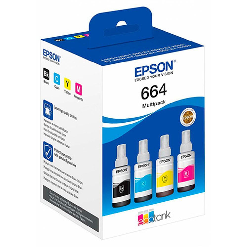 Набор чернил EPSON T664 4 цвета, для L100/L110/L1300/L210/L300/L355/L605