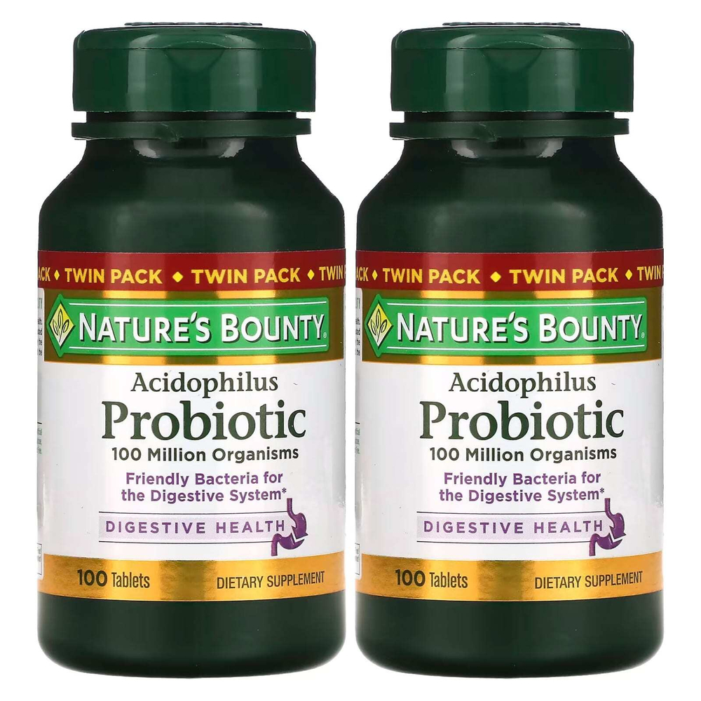 Nature's Bounty, Пробиотик ацидофилус, двойная упаковка, 100 таблеток (0,5 мг в 1 таблетке)