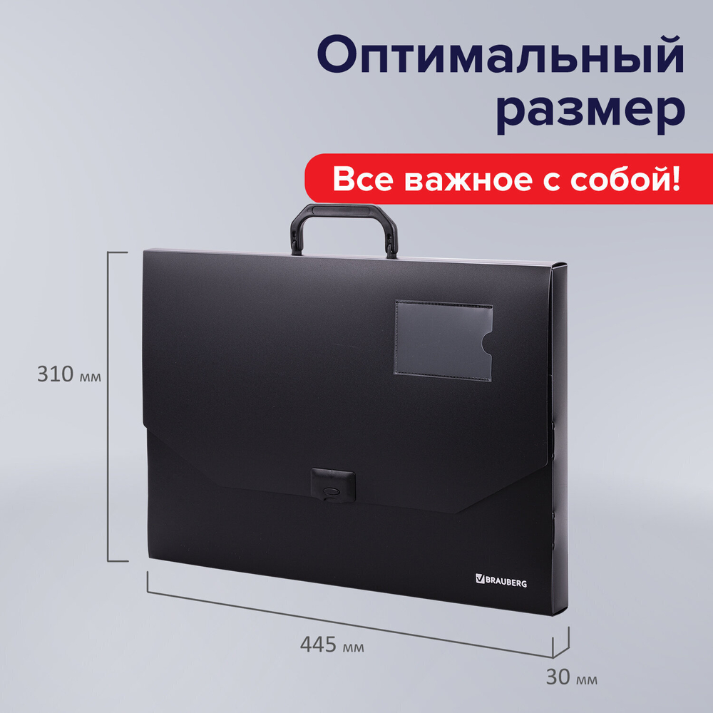 Папка-портфель пластиковая формат большой BRAUBERG "ПОРТФОЛИО" А3 (445х310х30 мм) черная Россия (2 штуки в упаковке)