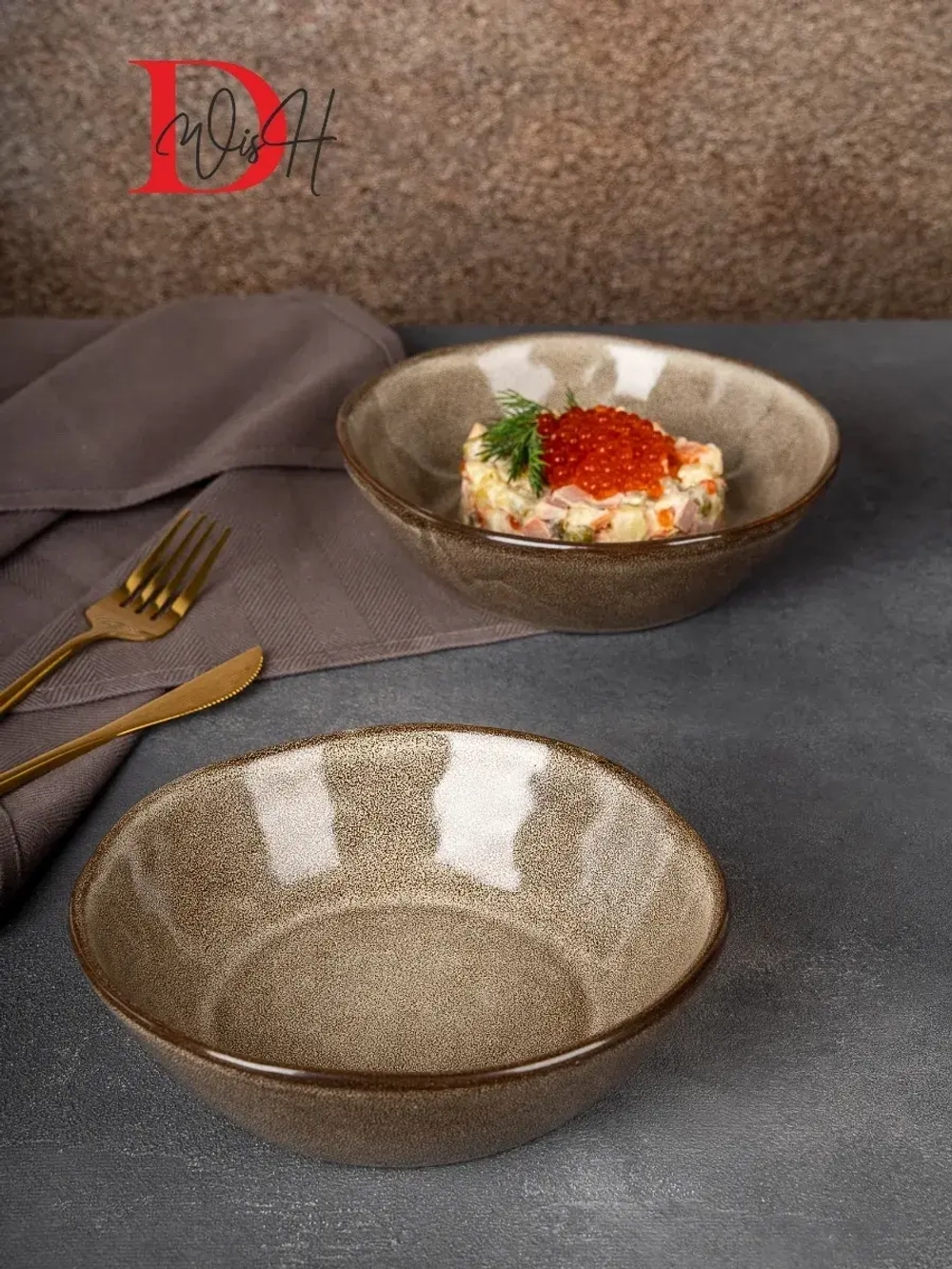 Набор из 2 тарелок мятый фарфор серая глубокая 1300 мл