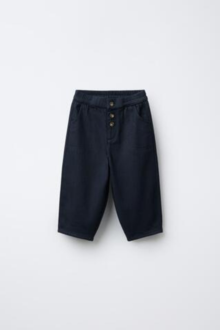 ZARA БРЮКИ ИЗ МЯГКОЙ ТКАНИ С ПУГОВИЦАМИ, МОРСКОЙ СИНИЙ