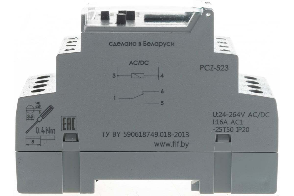 Реле времени PCZ-523 16А 24-264В AC/DC 1 переключ. контакт IP20 1 канал импульс. 1с 99мин 2х60вкл./выключ.