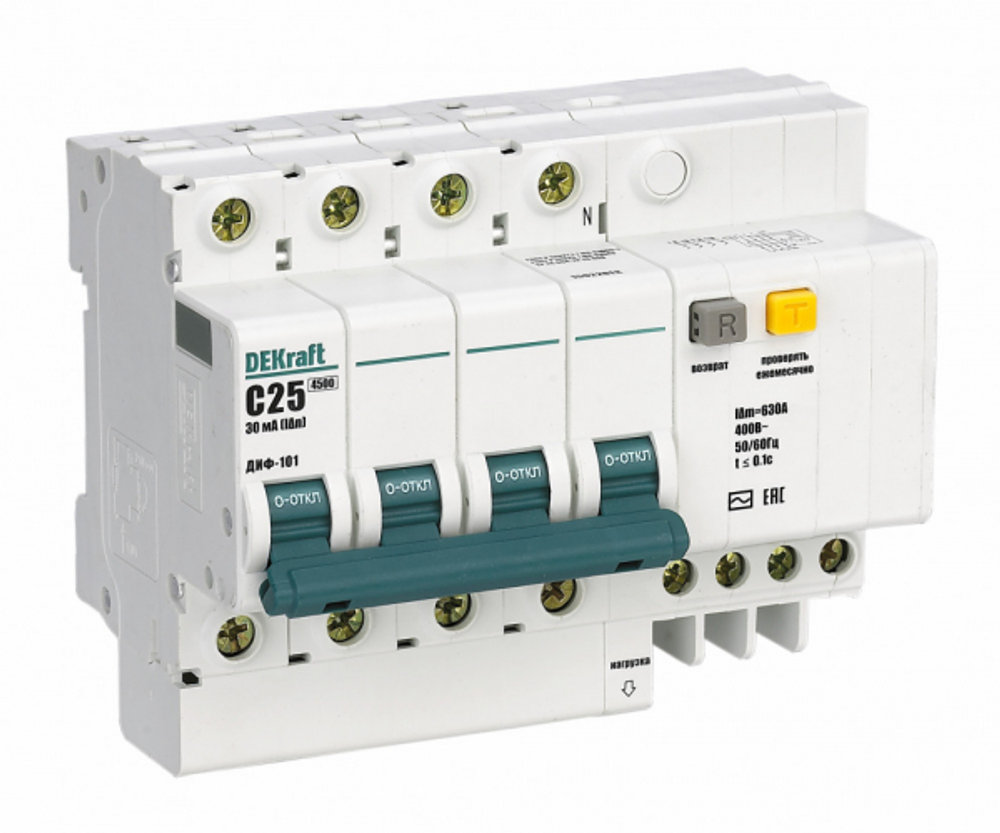 АВДТ со встроенной защитой от сверхтоков 3Р 10А 100мА AC D ДИФ-101 Schneider Electric 15112DEK