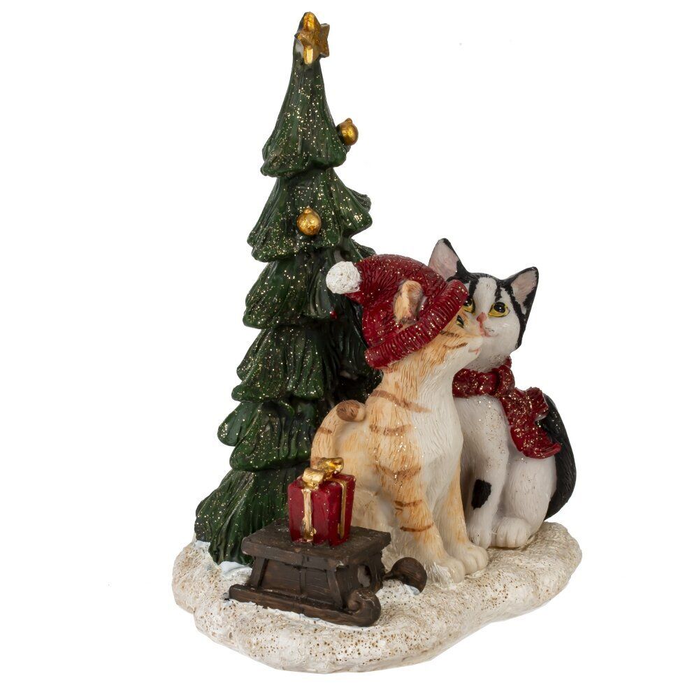 GAEM Фигурка декоративная с подсветкой "Кошечки и ёлка", L12,5 W10 H16 см