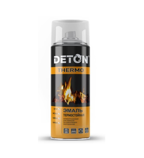 Краска спрей термостойкая 520 мл Черная /750 градусов/ (DETON)