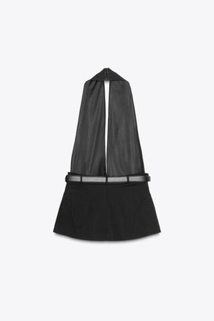 ZARA ТОП С ГОРЛОВИНОЙ ХАЛТЕР И РЕМНЕМ, ЧЕРНЫЙ