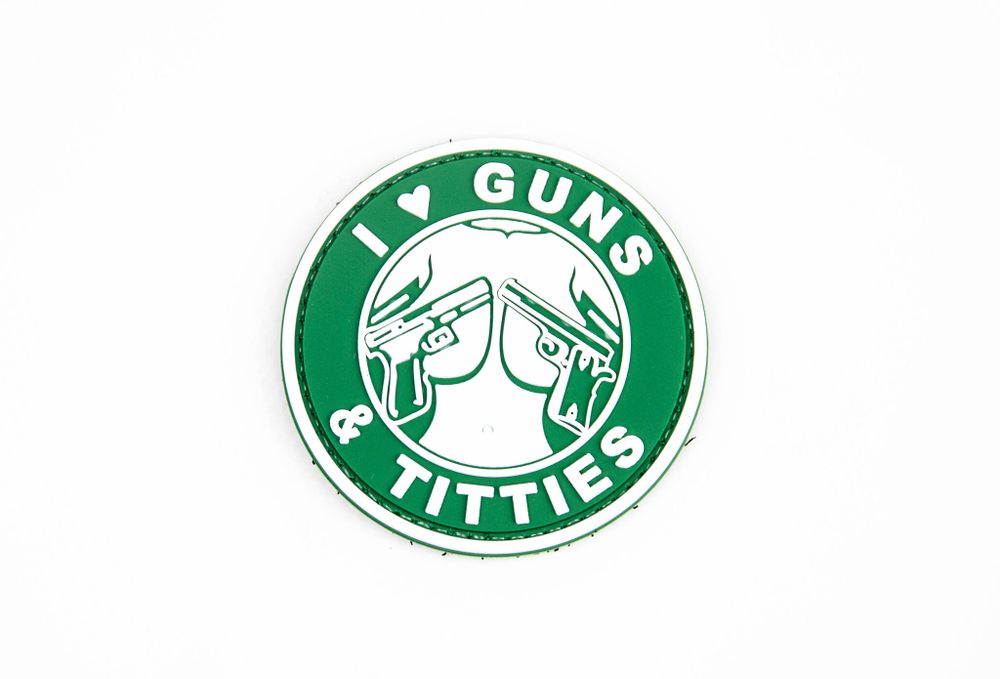 Шеврон I Love Guns & Titties PVC 6см. Олива