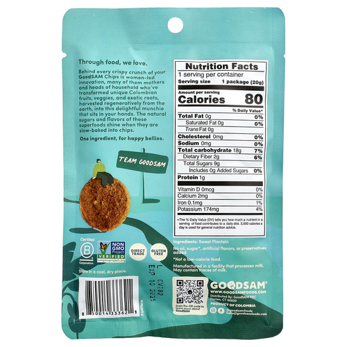 GoodSam, Crystal Farms™, хрустящие чипсы, подорожник, 20 г (0,7 унции)