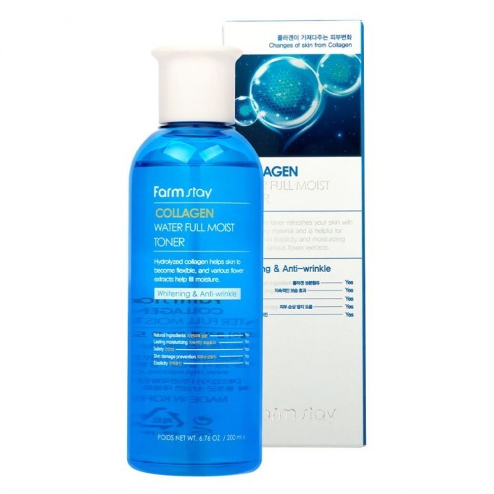 Увлажняющий тонер для лица с коллагеном FarmStay Collagen Water Full Moist Toner, 200 мл.