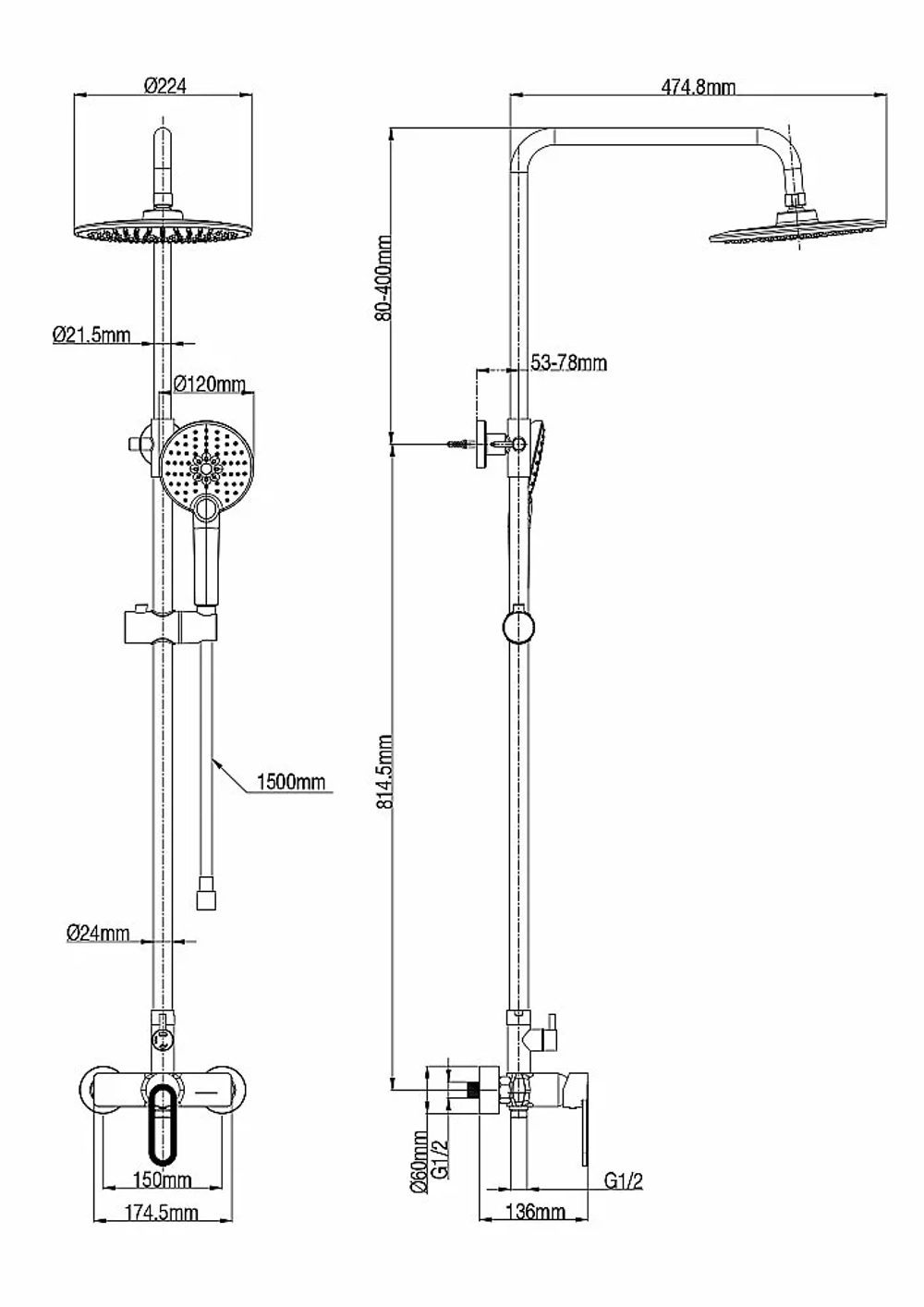 Душевая система WONZON & WOGHAND WW-B2166-A-MW белый матовый