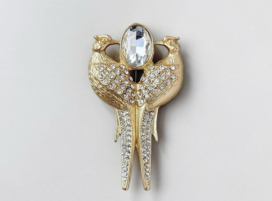 Брошь в винтажном стиле «Две птицы» по дизайну американского производителя элитной винтажной бижутерии Joan Rivers