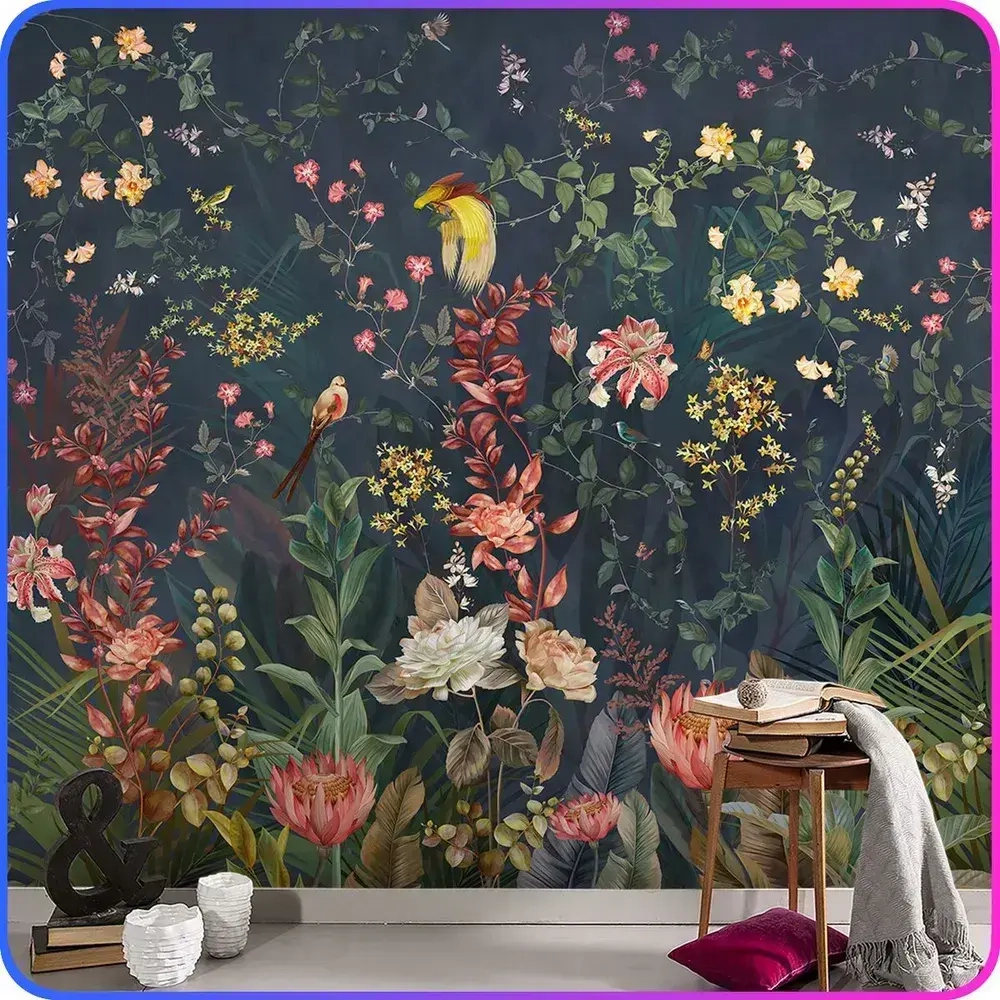 Фотообои Цветы, Листья, Птицы 300х270 см Luxury Walls AM36903