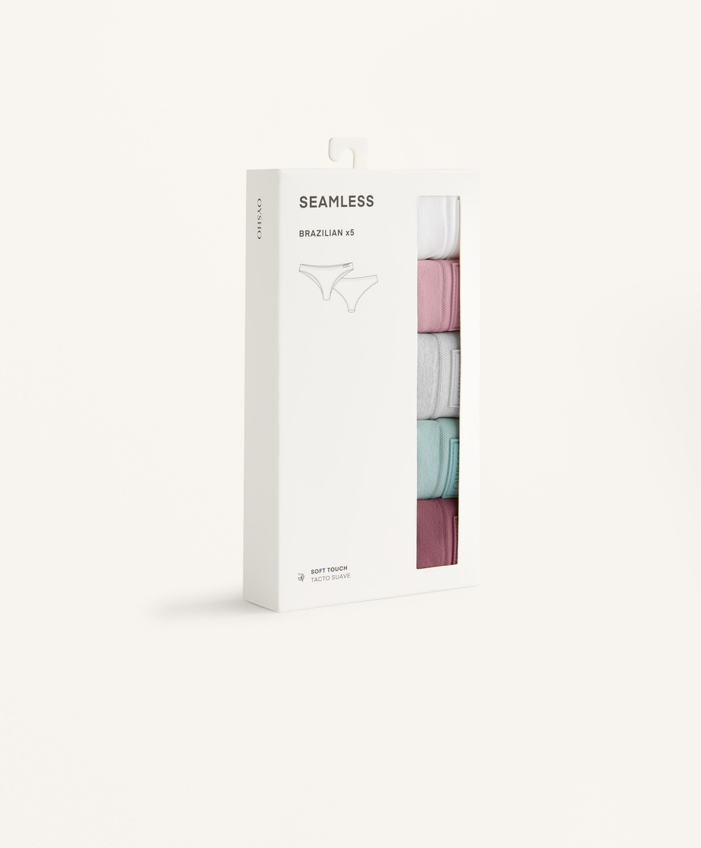 OYSHO Набор из 5 бесшовных трусов-бразильяно, серо-голубой