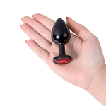 Черный анальный плаг 8,2см с кристаллом красного цвета ToyFa Metal 717008-59