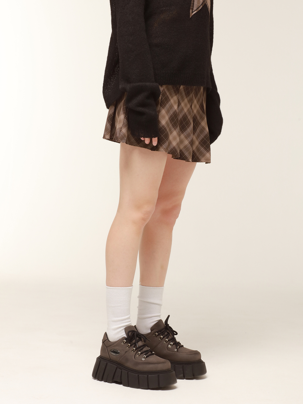 Юбка Brown Plaid Pleated Mini Skirt