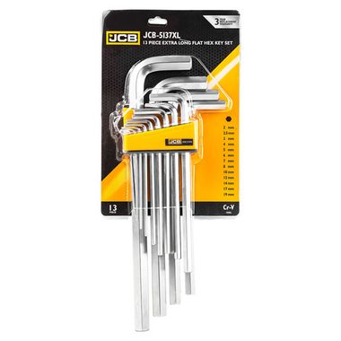 Ключи Г-образные 6-гранные экстра длинные, набор 13пр. (2, 2.5, 3-8, 10, 12, 14, 17, 19мм) JCB JCB-5137XL