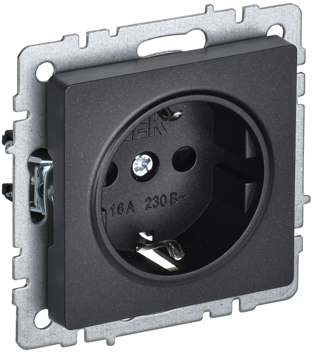 BRITE Розетка 1-местная с заземлением без защитных шторок 16А РС11-1-0-БрЧ черный IEK
