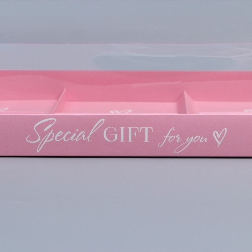 Коробка для 6 муссовых пирожных «Сердечки розовая», 27 х 17.8 х 6.5 см