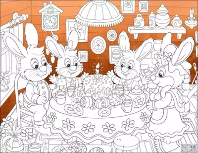 Цифровое панно ID Wall Раскраска в цвете "Чаепитие в семье зайцев"
