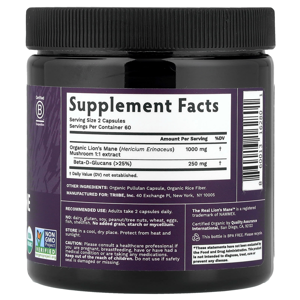 Tribe Organics, Гриб львиная грива, 120 капсул