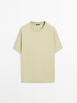 Massimo Dutti Хлопковая футболка-поло с короткими рукавами, зеленоватый