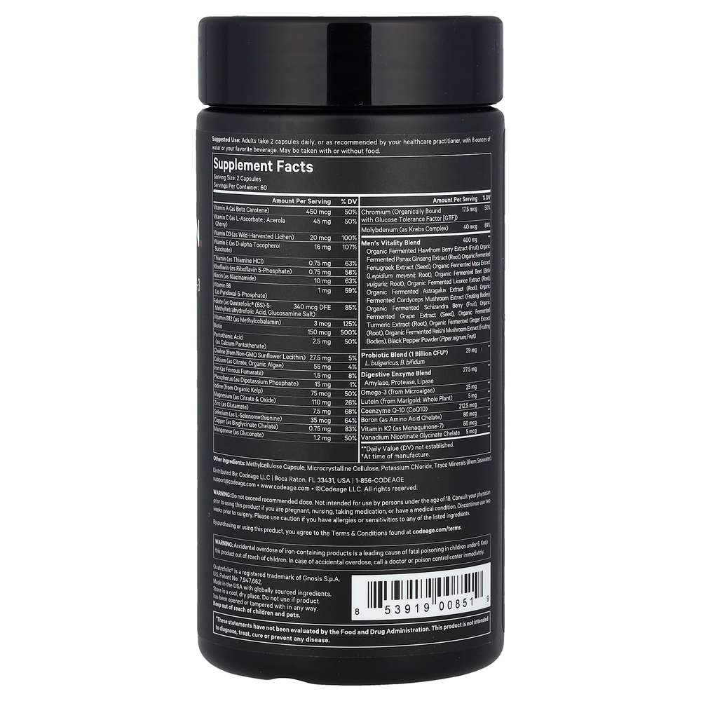 Codeage, ферментированные мультивитамины для мужчин, 120 растительных капсул