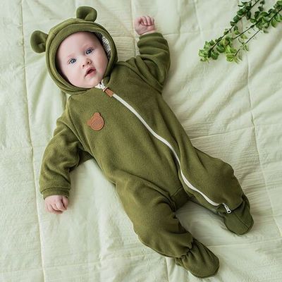 Fleece jumpsuit with earflaps 0-3 months - Bamboo