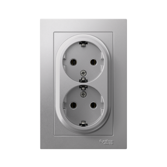 Розетка 2-м СП AtlasDesign 16А IP20 с заземл. в сборе алюм. SE ATN000324