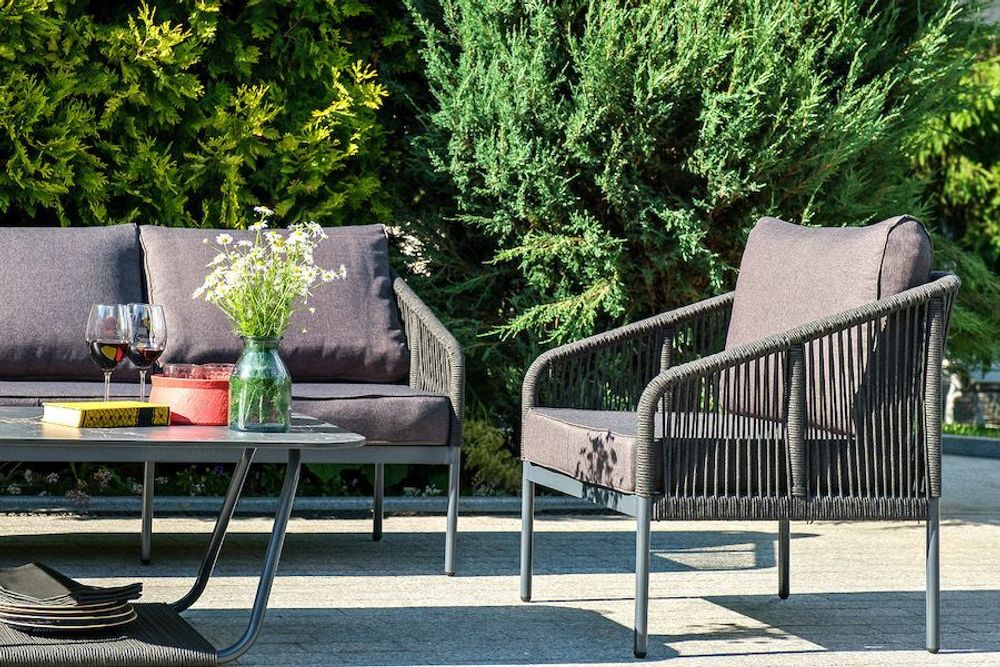 "Канны" лаунж-зона 5-местная плетеная из роупа (веревки), цвет темно-серый