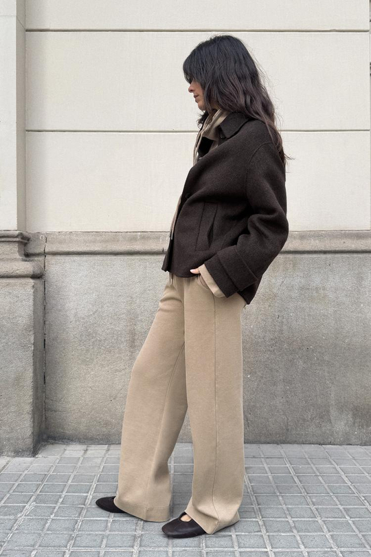 ZARA БРЮКИ ИЗ ТРИКОТАЖА ИНТЕРЛОК С ЭФФЕКТОМ ПОТЕРТОСТИ, СЕРО-КОРИЧНЕВЫЙ