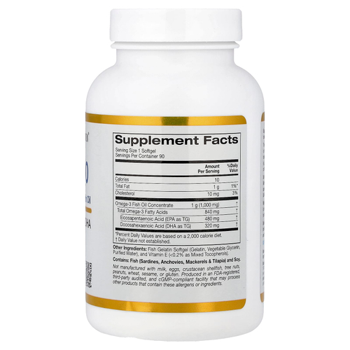 California Gold Nutrition, омега 800, ультраконцентрированный рыбий жир с омега-3, в форме триглицеридов KD-Pur, 90 капсул из рыбьего желатина (1000 мг в 1 капсуле)