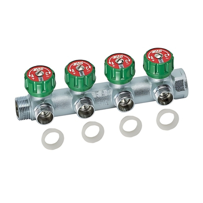 Коллектор регулирующий проходной FAR MULTIFAR 3824 - 1"(НР/ВР) на 4 контура 3/4"(EK + Flat-Faced)