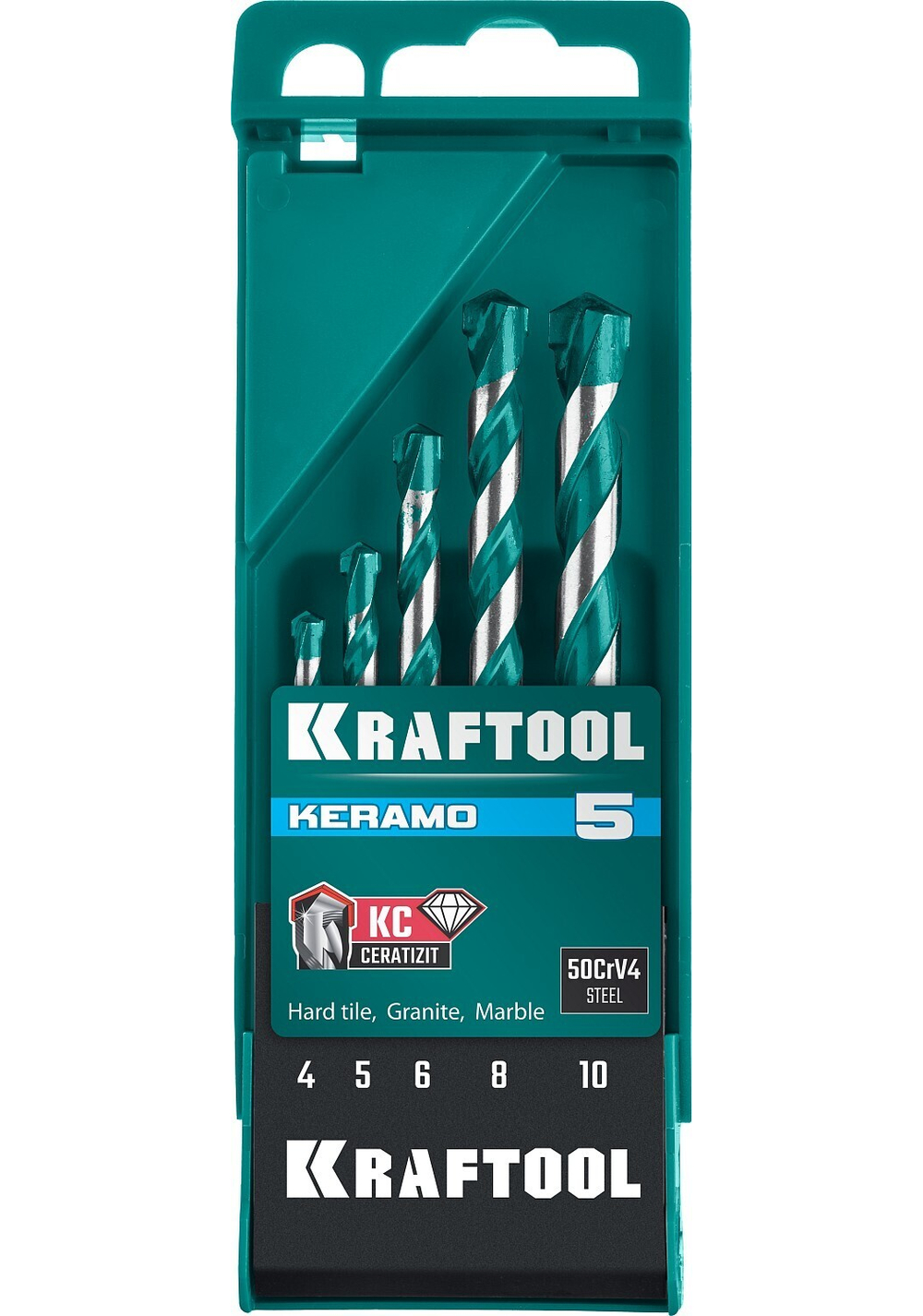 KRAFTOOL Keramo, 5 шт: 4-5-6-8-10 мм набор сверл по керамограниту с твердосплавной пластиной (29175-H5)