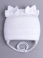 Шапка с ушками для девочки трикотажная на завязках