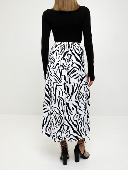 Юбка с разрезом, цвет зебра на белом