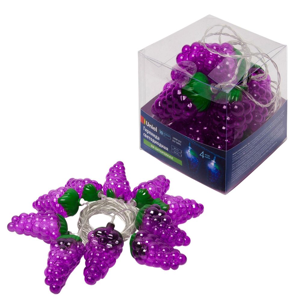 ULD-S0400-010/STB/2AA WHITE IP20 GRAPES Гирлянда светодиодная на батарейках 2AA (не в/к), «Виноград», 4м. 10 светодиодов. Белый свет. Провод прозрачны