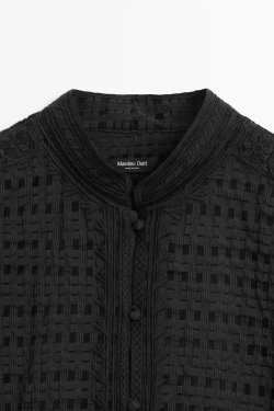 Massimo Dutti Рубашка из струящейся ткани с вышивкой, черный