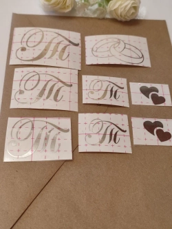 Наклейки свадебные буквы зеркальное серебро инициалы " Т "