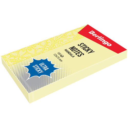 Самоклеящийся блок Berlingo "Ultra Sticky", 125*75мм, с боковым рисунком, 100л, пастель, желтый