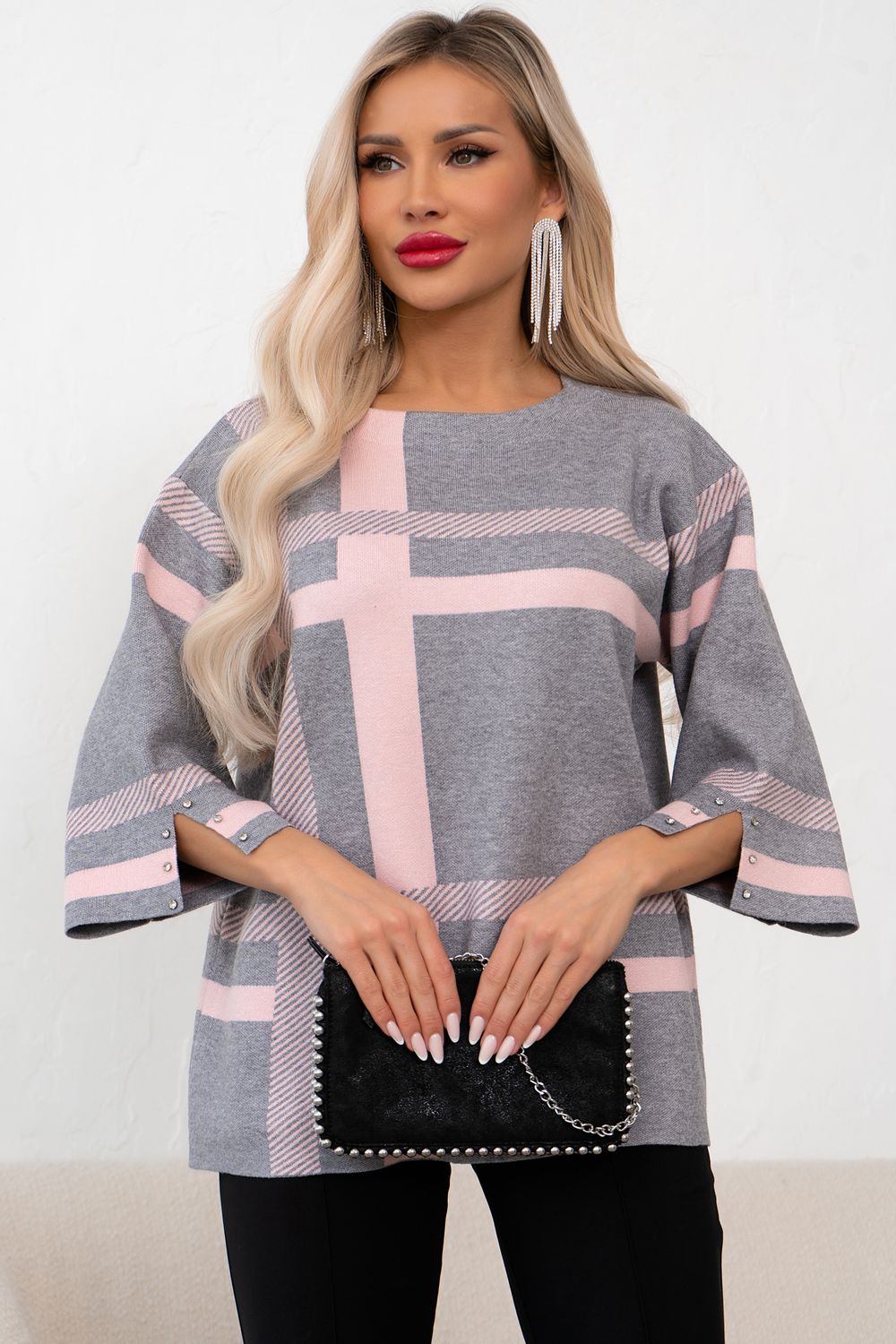 Джемпер (серый/пудровый/полоска) Б11-242/24 Nikol