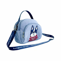 Мини-сумка пошет (pochette) с бульдогом Пауро, с ремнем, ANIMAL MODE, синяя, 25-8812-2, KUSUGURU