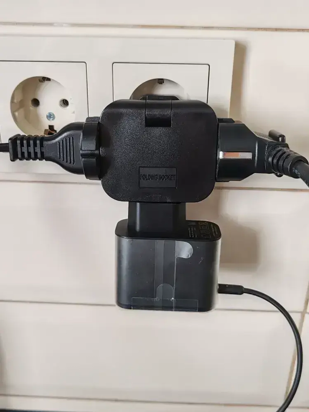 Тройник плоский поворотный, черный, 180 градусов 3х220В (БЕЗ USB) для розетки, сетевой разветвитель электрический, черный переходник