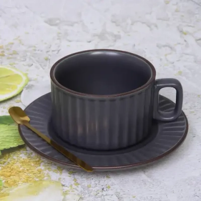 Чайная пара «Вива» (кружка 240мл, блюдце, ложка) серый